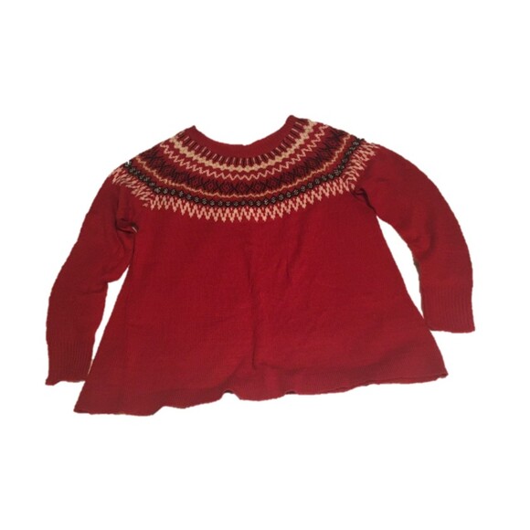 Roamans sweater Womens 12 red fair isle knit flounce glittery Nordic Holiday - Picture 2 of 8